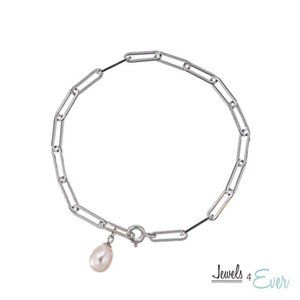 Sterling Silver Genuine Freshwater Pearl Bracelet with Rhodium Plating